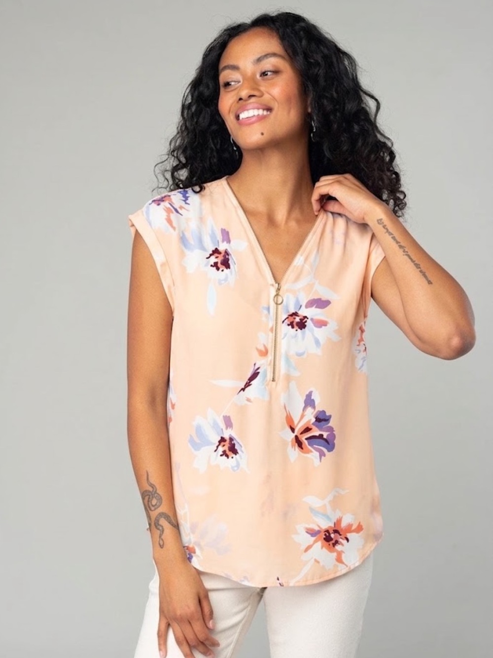 Dynamite Floral Zip-Front Women's Blouse